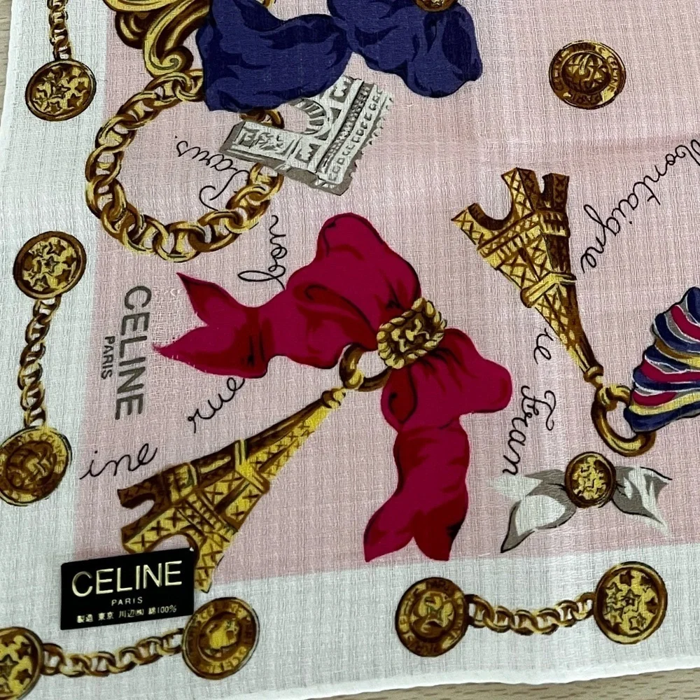 Vintage Celine Paris Arc-de-Triomphe Medallion Era Cotton Voile Scarf BNWT 1970s